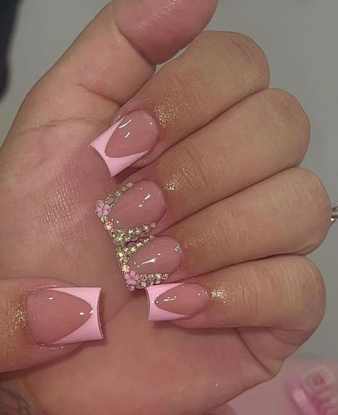 Bling Frenchies, Short Frenchies, Unique Acrylic Nails, Nail Inspo, Acrylic Nails, Nails, Quick Saves