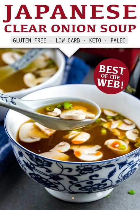 Japanese Clear Onion Soup Recipe, Clear Onion Soup, Japanese Onion Soups, Onion Soup Recipe, Clear Soup, Japanese Soup, Onion Soup Recipes, Mapo Tofu, Easy Soup Recipes