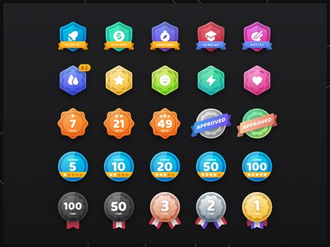 App Badges, Badge Icon, Game Gui, Game Ui Design, App Design Inspiration, Retro Logos, Kids App, Game Icon, App Ui Design