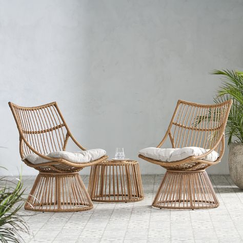 Caryl Outdoor Wicker 2 Seater Chat Set with Cushion by Christopher Knight Home - Bed Bath & Beyond - 35168676 Balcony Chairs, Patio Conversation Sets, Balcony Furniture, Inspire Me Home Decor, High Back Chairs, Christopher Knight, Chair Types, Christopher Knight Home, Outdoor Wicker