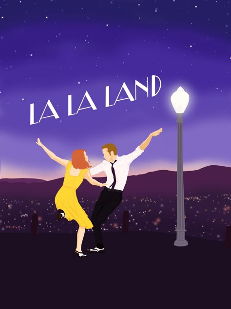 Lala Land Drawing, La La Land Poster Art, La La Land Painting, La La Land Drawing, Movie Paintings, La La Land Art, Parking Spot Painting, New Yorker Covers, Scene Drawing