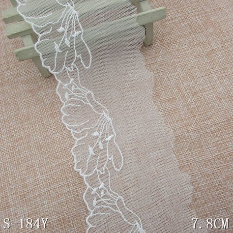 Bridal net Embroidery lace trim     Size: 7.8cm      Color: Off-white Material: Nylon      Application: lingerie, Garment, Home-textile Scallop Design Embroidery, Embroidery Computer Design, Duppattas Designs Ideas, Embroidered Wedding Dresses, Embroidered Bookmarks, Embroidery Lace Border, People Embroidery, Embroidered Ornaments, Embroidered Coasters