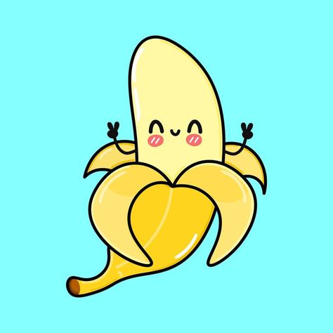 Banana Character, Funny Banana, Cartoon Kawaii, Character Vector, Vector Hand, Character Concept, Character Illustration, Blue Background, Hand Drawn