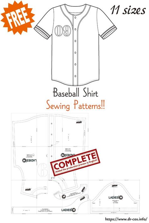 This is the pattern of Baseball shirt. inch size(letter size) Children's-4,8,10/Ladies'-S,M,L,LL/Men's-S,M,L,LL cm size(A4 size) Children's-100,120,140/Ladies'-S,M,L,LL/Men's-S,M,L,LL Added the number of fabric meters required for each size ❤️The production process is now uploaded to the site. Beginner Sewing Projects Learning, Mens Shirt Pattern, Japanese Sewing Patterns, Sewing Templates, Shirt Sewing Pattern, Free Sewing Patterns, Diy Clothes Design, Japanese Sewing, Tshirt Pattern