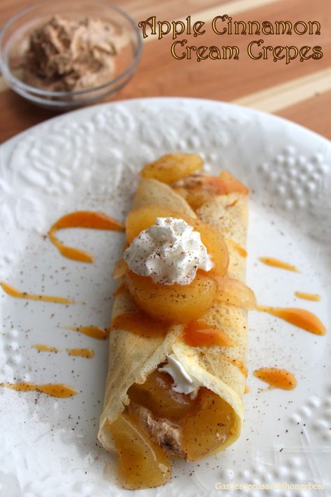 Apple Cinnamon Cream Crepes Apple Pie Crepe Filling, Apple Crepes, Basic Crepe Recipe, Apple Cream Cheese, Crepes Filling, Sweet Crepes, Canned Apple Pie Filling, Canned Apples, Breakfast Sweets