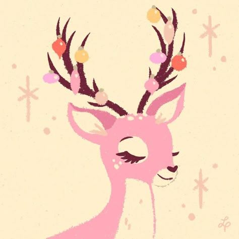 Retro Reindeer, Reindeer Drawing, Vintage Pink Christmas, Cartoon Reindeer, Christmas Graphic Design, Mid Century Modern Christmas, Vintage Reindeer, Deer Illustration, Christmas Girls