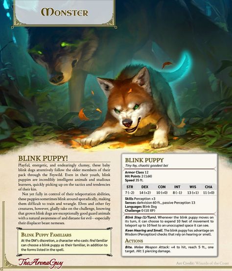 Blink Puppy, Dnd Stats, Dnd Stories, Dnd Races, Dungeon Master's Guide, Dungeons And Dragons 5e, Dnd Funny, D D Monsters, Dungeons And Dragons Classes