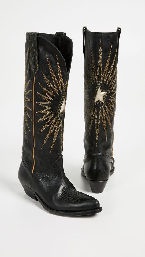 Golden Goose Wish Star Boots Best Cowboy Boots, Custom Cowboy Boots, High Boots Outfit, Popular Boots, Star Boots, Black Cowboy, Western Chic, Trending Boots, Cow Boy