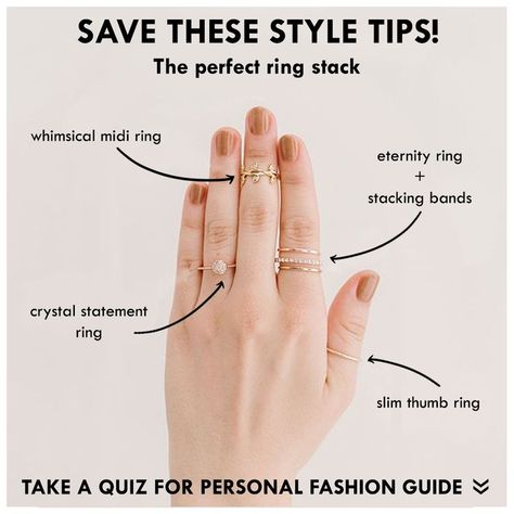 Jewelry Pairing, Ring Stack Ideas, Rings Styling, Wear Rings, How To Wear Rings, Style List, Capsule Wardrobe Ideas, Wearing Jewelry, Fashion Vocabulary