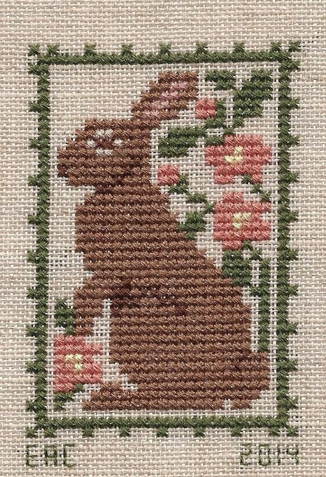 Design - "April Rabbit"   Chart - "April"   Designer - The Prairie Schooler   Fabric - 32 count Lambswool linen   Fibers - DMC - 2 strand... Prairie Schooler, Cross Stitch Freebies, Easter Embroidery, Animal Cross Stitch Patterns, Cross Stitch Love, Cross Stitch Finishing, Easter Cross, Cross Stitch Samplers, Cross Stitch Animals