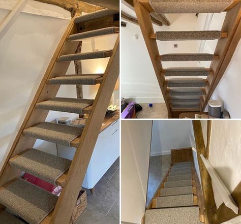 Wrap-around Open Stair Carpet - Floor Coverings Cambridge Norwegian Cabin, Open Stairs, Carpet Fitting, Open Staircase, Stair Carpet, Basement Design Ideas, Diy Stairs, Basement Design, Carpet Stairs