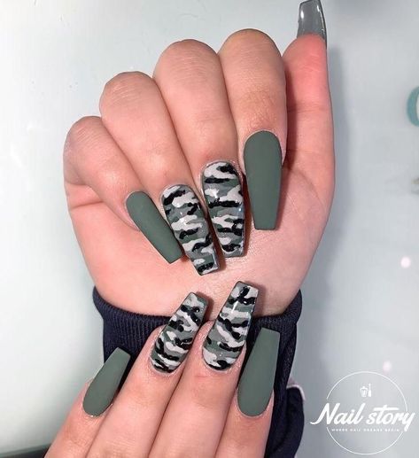 Nail Designs Cute, Best Nail Colors, Camouflage Nails, Camo Nails, Cute Nail Colors, Image Nails, Fun Nail Colors, Modern Nails, White Acrylic Nails