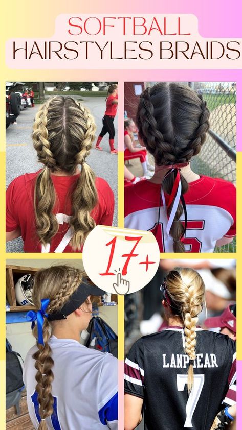 Softball season is in full swing, and along with perfecting your skills on the field, having the right hairstyle is essential. Braids are a popular choice for Kids Softball Hair, Fun Softball Hairstyles, Hair Styles For Softball Players, Softball Pictures Hairstyles, Girls Softball Hairstyles, Softball Hairstyles Easy, Softball Hairstyles Braids, Braids For Softball, Marching Band Hairstyles