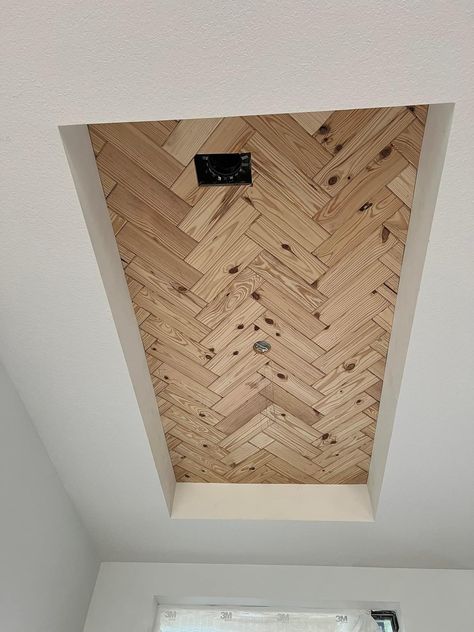 Herringbone Wood Ceiling, Herringbone Ceiling, Ceiling Details, Accent Ceiling, Herringbone Wood, Ceiling Detail, Basement Ceiling, Wood Ceiling, Wood Ceilings