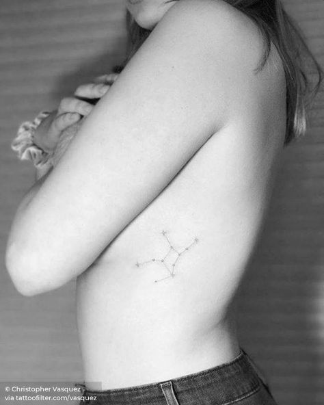 Minimalist Virgo Constellation Tattoo, Constellation Rib Tattoo, Constellation Tattoo Ribs, Virgo Constellation Tattoo Stars, Constellation Tattoo Virgo, Virgo Tattoo Constellation, Virgo Star Constellation Tattoo, Virgo Tattoo Minimalist, Tattoo Virgo