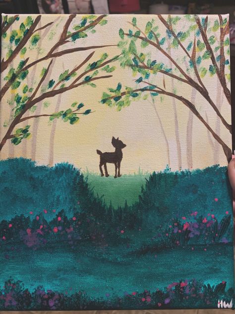 Disney Landscape Painting, Dumbo Painting, Disney Acrylic Painting, Bambi Painting, Bambi Art, Disney Paintings, Easy Canvas Painting, Disney Fairies, Painting Inspo