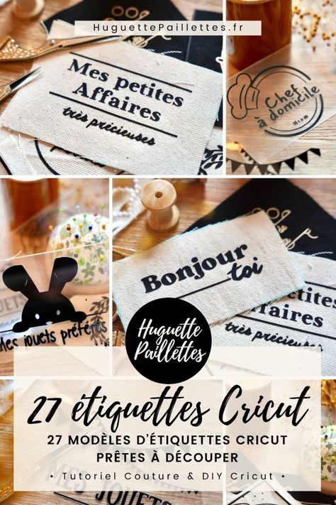 Créer des étiquettes personnalisées à la Cricut pour ses créations couture • DIY • Huguette Paillettes Dans cet article, je vous montre comment je réalise mes étiquettes personnalisées à la Cricut Maker. Je vous donne tous mes conseils pour les reproduire. Surtout, vous trouverez dans cet article un tutoriel complet pas à pas pour reproduire ces étiquettes sur le Cricut Maker (Explore, Joy ou JOy Xtra - ou toute autre machine de découpe comme la Scan n Cut de Brother) ainsi que 27 modèles d'étiquettes à télécharger gratuitement et prêts à découper sur calque transparent. Alors RDV sur le blog ! Projet Cricut Maker 3, Etiquette Cricut, Cricut Maker Francais Idee, Idee Cricut Maker, Cricut Joy Extra, Cricut Joy Xtra, Cricut Maker Francais, Cricut Maker 3 Projects, Cadeau Cricut