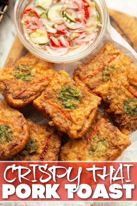 This Crispy Thai Pork Toast couldn't be more delicious if it tried! Fried Toast, Thai Pork, Asian Appetizers, Thai Cooking, Oyster Sauce, Egg Wash, Sandwich Bread, Food Shows, Ground Pork