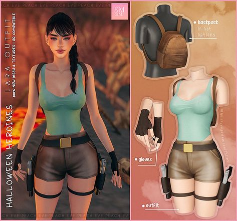 Sims 4 Lara Croft Cc, Sims 4 Halloween Costumes, Sm Sims, Sims Halloween Costume, Sims 4 Guide, Ts4 Patreon, Apocalypse Clothing, Cc Skin, Download Sims