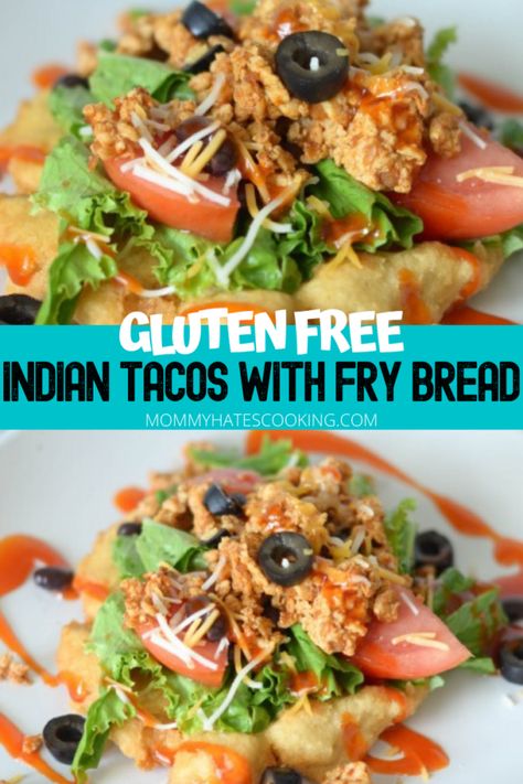 Gluten Free Indian Tacos with Gluten Free Fry Bread - Mommy Hates Cooking Gluten Free Fry Bread, Indian Tacos, Grain Bins, Gluten Free Tacos, Dairy Free Recipes Dinner, Gluten Free Main Dishes, Fry Bread, Homemade Gluten Free, Mexican Food Recipes Easy