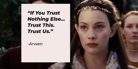 "The Lord of the Rings" is one of the biggest franchises ever produced despite having just three films. However, the film series has a severe lack of female characters but they have some of the most interesting quotes. One of those few women in the films is Arwen Undómiel, the... Arwen Quotes Lord Of The Rings, Arwen Quotes, Lord Of The Rings Quotes, Arwen Undomiel, Motivational Stories, Influential Women, She Quotes, Interesting Quotes, Do Not Fear