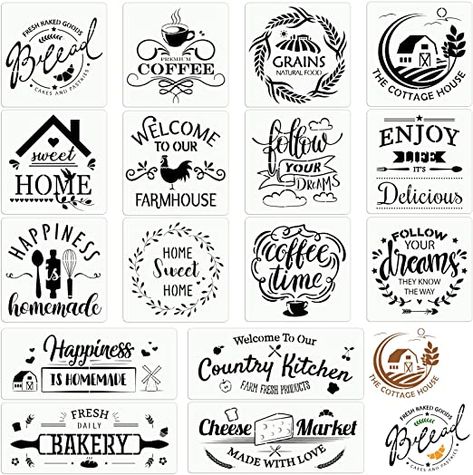 Bakery Rustic, Farmhouse Bakery, Scrapbook Furniture, Farmhouse Stencils, Dining Wall Decor, Rustic Painting, Painting Stencils, Stencils For Painting, Dining Wall