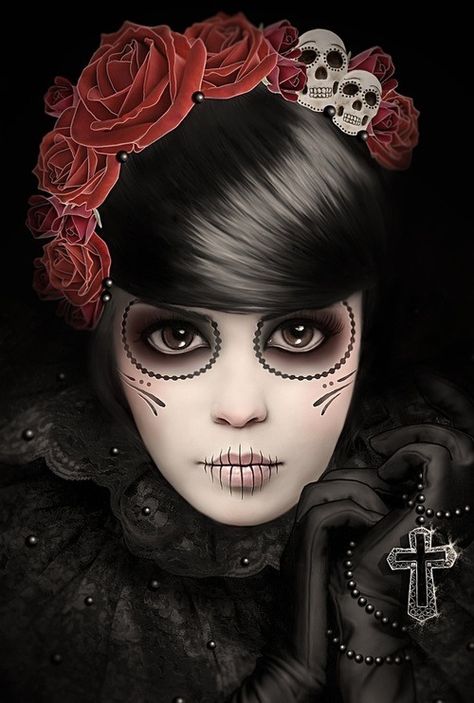 Dia Hd Make Up, Tattoo Son, Catrina Tattoo, Dead Makeup, Day Of The Dead Art, Sugar Skull Makeup, Day Of The Dead Skull, Candy Skulls, Sugar Skull Art