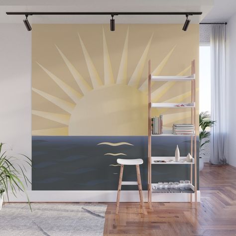 Sunrise Wall Mural Girls Rainbow Bedroom, Kids Church Rooms, Rainbow Bedroom, Gold Room, Baby Shower Deco, Bedroom Murals, Creative Walls, Pinterest Room Decor, Mint Gold