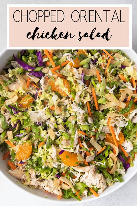 This Healthy Oriental Chicken Salad recipe is easy to make and made with a flavorful Asian inspired dressing. Great for meal prep and really gets us through the week! #chickensalad #orientalsalad #chinesesalad Easy Asian Salad, Chopped Chicken Salad, Chinese Salad, Chinese Chicken Salad Recipe, Asian Inspired Salad, Make Shredded Chicken, Frosted Lemonade, Asian Chicken Salads, Fresh Summer Salad