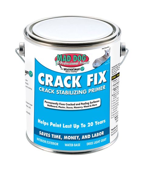 Mad Dog Crack Fix is a water-based, non-toxic,stabilizing interior primer. It penetrates, stabilizes and prepares cracking stucco, plaster, wallboard and other substrates with small cracks and with proper application will prevent cracks from reoccurring. Repair Ceilings, Peeling Paint, Paint Primer, Container Size, Mad Dog, Paint Supplies, Home Repairs, Wall Board, Wood Surface