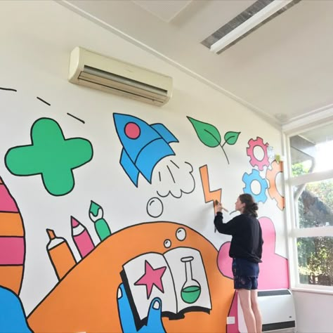 Mural design and installation for the kids a Melbourne Primary school commissioned by Kids Co Australia as part of the After School Program. The Mural was created to inspire kids in the classroom to explore, be creative and to stimulate an exciting learning environment.