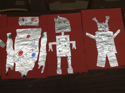 tin foil robots Robot Craft, Tin Foil, Kindergarten Art, Children's Art, Process Art, Childrens Art, Art Stuff, Art Room, Art Ideas