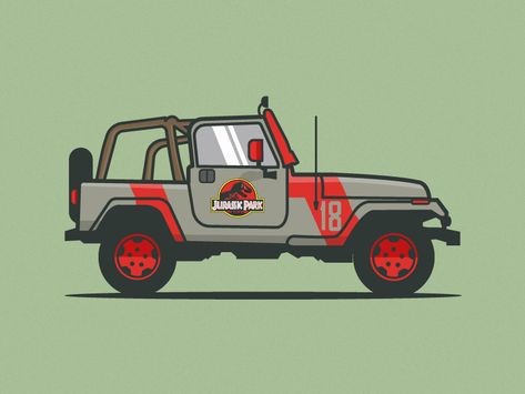 Jurassic Park Jeep - by Michael Walchalk Jurassic Park Drawing, Jeep Illustration, Jurassic Park Car, Fête Jurassic Park, Jeep Drawing, Jurassic Park Tattoo, Jeep Tattoo, Jurassic Park Raptor, Jurassic Park Jeep