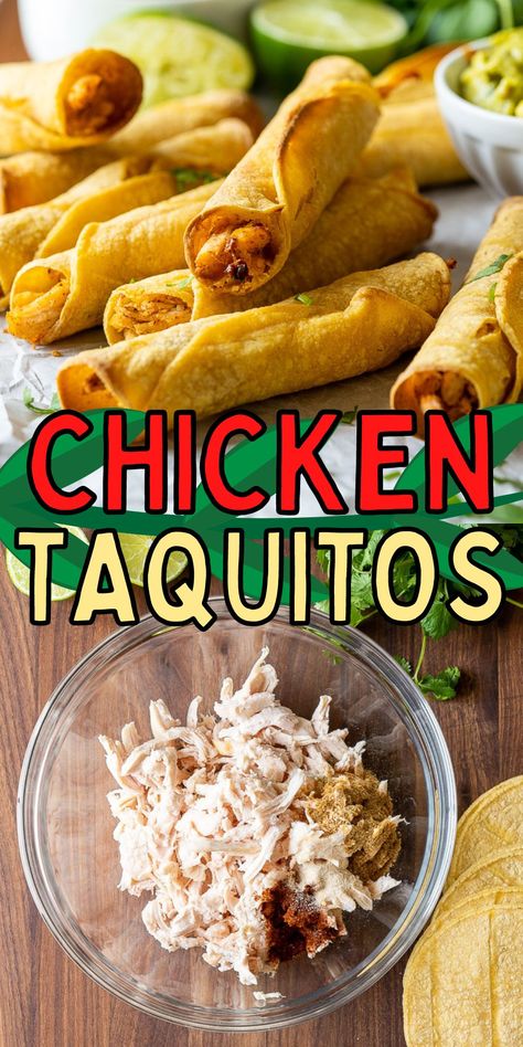 These Crispy Baked Chicken Taquitos are a super quick and easy weeknight dinner. They also make a great snack or appetizer! Easy Homemade Chicken Taquitos, Homemade Chicken Taquitos Easy Recipes, Oven Flautas, Chicken Toqitoes, Crispitos School Recipe, Home Made Taquitos, Chicken Crispitos Recipe, Rolled Taquitos, Holland Recipes