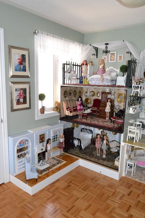 Ag Doll House, Basement Ideas With Bar, Barbie Houses, American Girl Doll Room, Barbie Land, Small Basement Ideas, Barbie House Furniture, Doll Diorama, Dollhouse Decorating