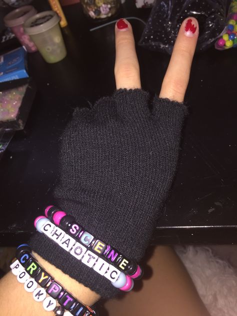 this is the most emo I’ve felt in a while  #emoscene  #msi #kandi Scene Bracelet, Scene Kandi, Kandi Inspo, Scene Aesthetic, Kandi Kid, Scene Core, Kandi Patterns, Kandi Bracelets, Scene Kids