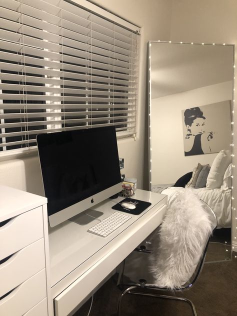 Clear Room Aesthetic, Ikea Clear Chair, Clear Chair, Mirror Desk, Desk With Mirror, Ikea Mirror, Pinterest Room Decor, Redecorate Bedroom, Cute Bedroom Decor