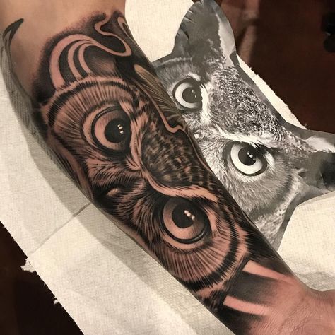 Owl Eyes Tattoo, Owl Forearm Tattoo, Owl Eye Tattoo, Mens Owl Tattoo, Tiger Eyes Tattoo, Owl Tattoo Sleeve, Owl Tattoo Drawings, Tattoo Off, Skull Girl Tattoo