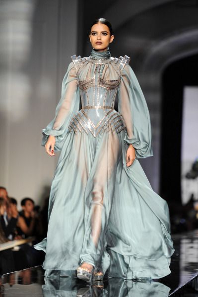 Galactic Fashion, Gem Knight, Drag Inspiration, Gaultier Dress, God Clothing, Oc Fashion, Jean Paul Gaultier Haute Couture, Modern Dresses, Female Armor