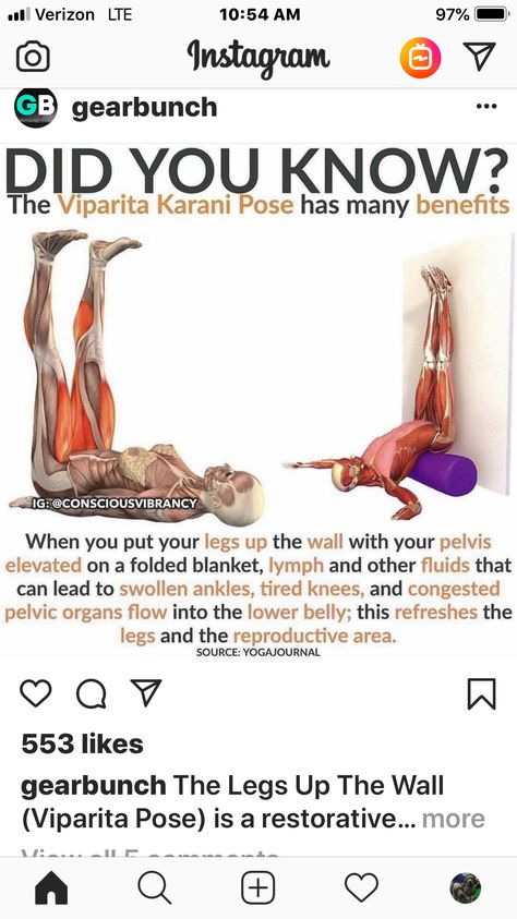 Did you know lying down with your feet on the wall and an elevated pelvis with a blanket or foam roller underneath helps with legs, ankles, knees, and reproductive organs. Legs Up The Wall, Easy Yoga, Yoga Stretches, Yoga Benefits, Yoga Flow, Yoga Inspiration, Body Health, Get In Shape, Fitness Diet