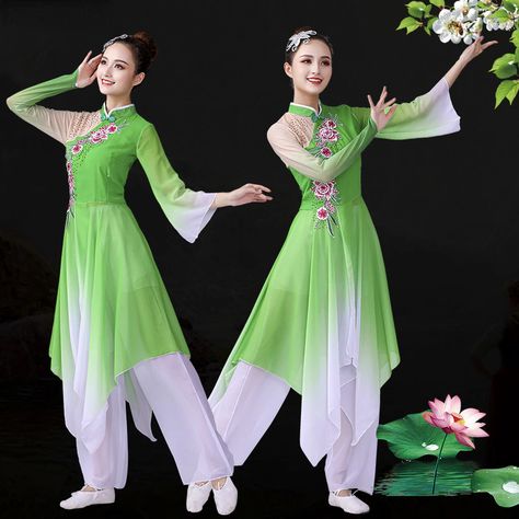 Smarter Shopping, Better Living! Aliexpress.com Chinese Cultural Dress, Dance Classical, Fan Costume, Hanfu Clothing, Outfit Dance, Cultural Dress, Chinese Dance, Chinese Green, Chinese Greens