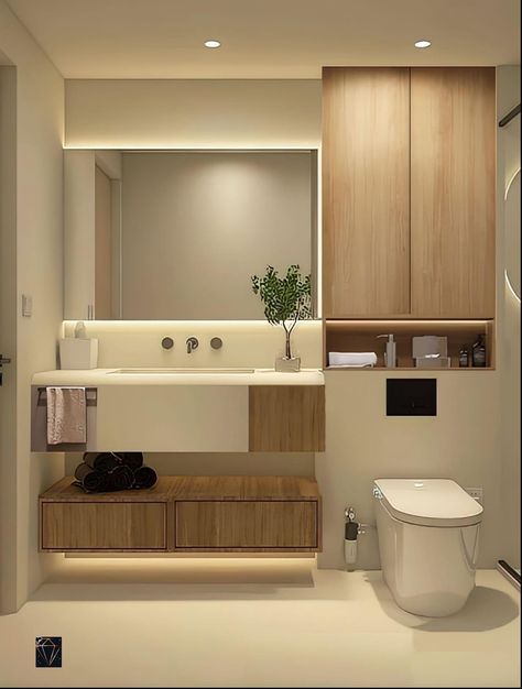 Guest Bathroom Ideas Japandi, Japandi Bathroom Small Apartment, Japandi Washroom Design, Toilet Japanese Style, Roman Bathroom, Japandi Toilet And Bath, Japandi Bathroom, 아파트 인테리어, Stylish Bathroom