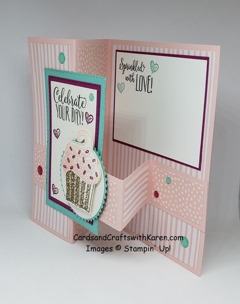 PCC322 Color Challenge | Cards and Crafts with Karen Cake Fancy, Cupcake Birthday Cards, Z Cards, Cupcake Cards, Hello Cupcake, Up Cake, Cupcake Card, Fun Folds, Bday Cards