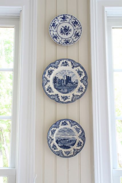 / 3 Plates On Wall, Blue Willow Wall Display, Blue And White Wall Plates, China On Wall Hanging Plates, Decorative Plates On Wall Kitchen, Blue And White Plates On Wall Display, Plates Above Window, Blue Plates On Wall Display, Vintage Wall Plates