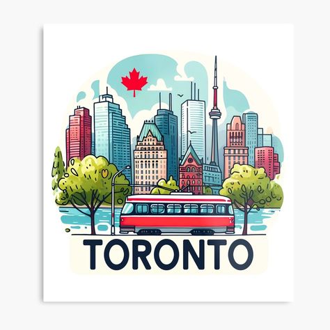 Get my art printed on awesome products. Support me at Redbubble #RBandME: https://www.redbubble.com/i/metal-print/Toronto-Ontario-Canada-by-HowToCanadian/154153044.0JXQP?asc=u City Doodle, Toronto Art, Canada Ontario, Toronto Travel, Nature Color Palette, Toronto Ontario Canada, Pottery Designs, Toronto Ontario, Featured Art