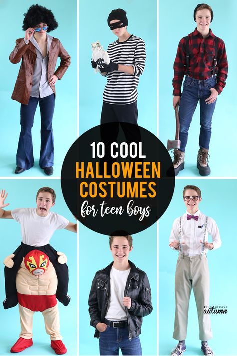 #ad 10 fantastic Halloween costumes for teen boys that you can put together at the thrift store! #ThriftorTreat #Hallowinning Costumes For Teen Boys, Halloween Costumes For Teen Boys, Diy Costumes For Boys, Boys Halloween Costumes Diy, Teenage Halloween Costumes, Teen Halloween, Clever Halloween Costumes