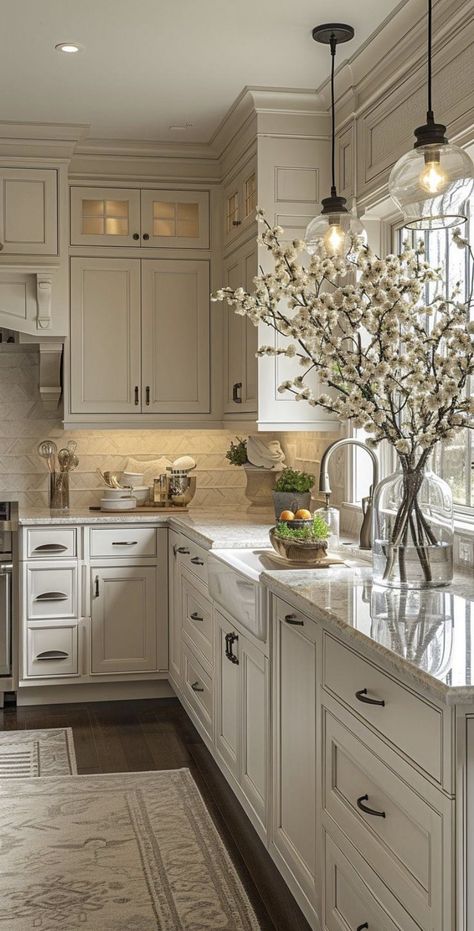 Contemporary Transitional Kitchen, Cream Kitchen Cabinets, Nancy Meyers, Dream Kitchens Design, Casa Vintage, Dream Kitchens, Classic Kitchen, Dream House Rooms, Chic Kitchen