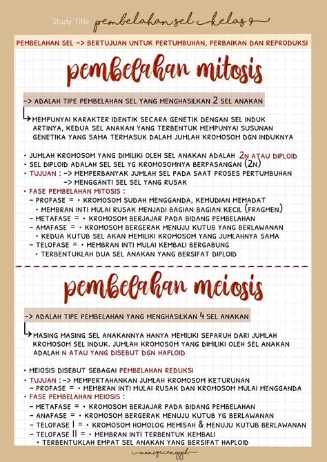 Catatan tentang （IPA kelas 9）Pembelahan - Clear Pelajaran Ipa, Ide Jurnal, School Study Ideas, School Study Tips, Study Notes, Ipa, Study Tips, Biology, Islamic Quotes