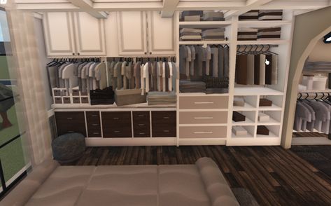 Roblox Closet Ideas, Closet Ideas Bloxburg, Closet Bloxburg, One Story House Bloxburg, Bloxburg Closet Ideas, Bloxburg Master Room Ideas, Bloxburg Closet, Bloxburg Mansion, Bloxburg Building