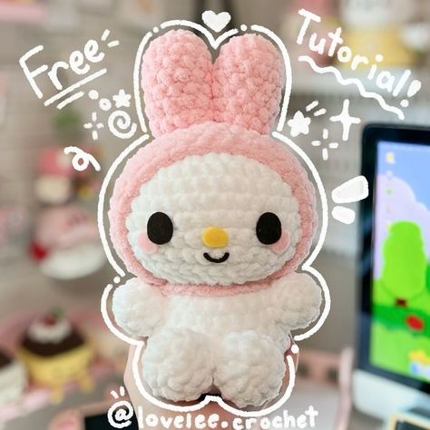 tutorial on my youtube channel 💕 Crochet My Melody, My Melody Crochet, Sanrio Crochet, Cute Crochet Projects, Cute Crochet Ideas, Hello Kitty Crochet, Crochet Stuffed Animals, Crochet Doll Tutorial, Crochet Case